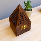 Wooden Pyramid Incense Burner Box With Brass Holder