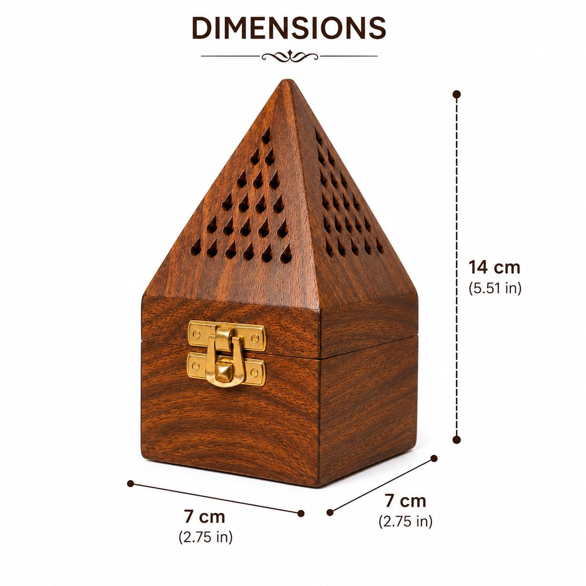 Wooden Pyramid Incense Burner Box With Brass Holder