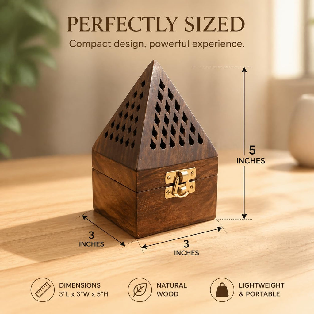 Wooden Pyramid Incense Burner Box With Brass Holder